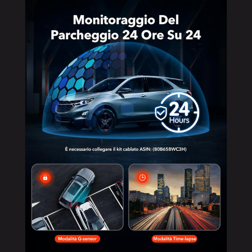 Caratteristica 2 - Potente DashCam Pro® con registrazione 4K Ultra HD e Sensore Anti-Detecting per monitorare, proteggere e documentare 24 ore su 24 il tuo veicolo anche comodamente da smartphone risolvendo incidenti e contestazioni in modo semplice, veloce e sicuro.