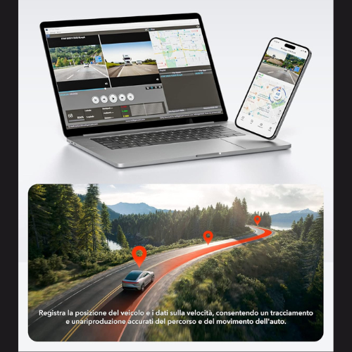 Caratteristica 3 - Potente DashCam Pro® con registrazione 4K Ultra HD e Sensore Anti-Detecting per monitorare, proteggere e documentare 24 ore su 24 il tuo veicolo anche comodamente da smartphone risolvendo incidenti e contestazioni in modo semplice, veloce e sicuro.